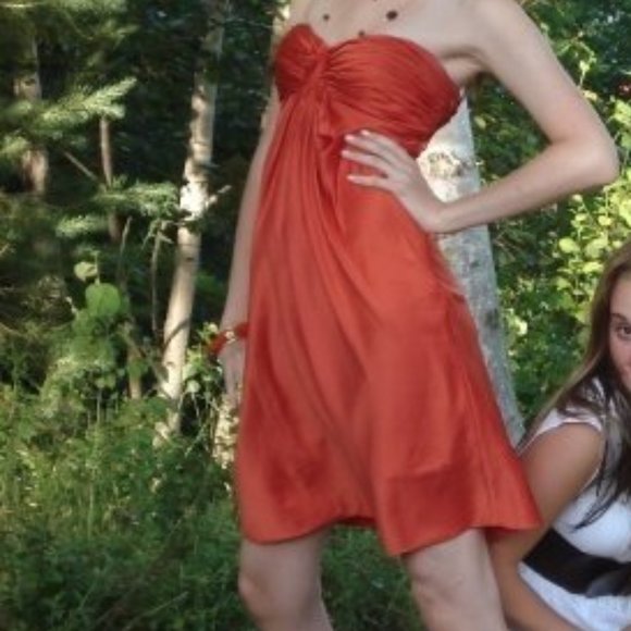 XXS Burnt Orange Strapless Satin Dress - Picture 4 of 5